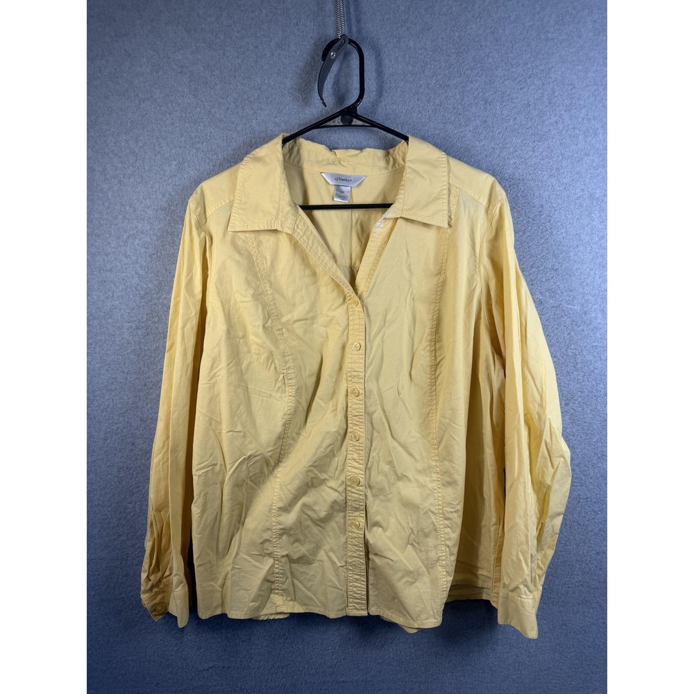 CJ Banks Shirt Womens 2X Yellow Stretch Button Up Long Sleeve Plus Top